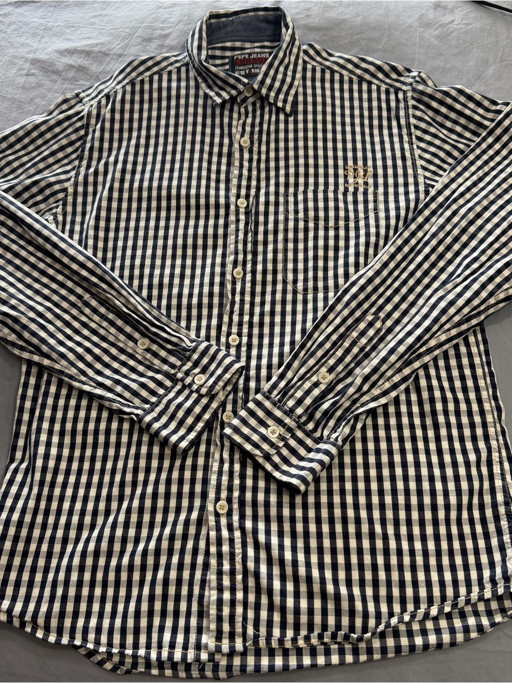 Pepe Jeans Navy and White Gingham Button-Down Shirt